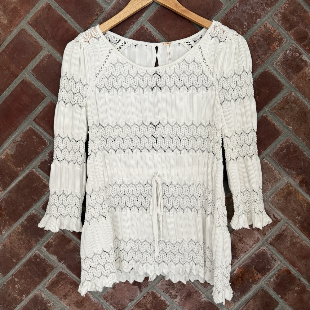 Free People Fire Island Top Womens Small Boho Festival White Crochet Lace